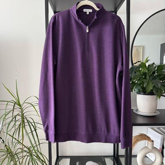 Peter Millar Melange Perth Performance Eggplant Purple 1/4 Zip Pullover Large - Picture 1 of 9